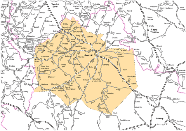 Mapa působnosti cestmistrovství Litomyšl