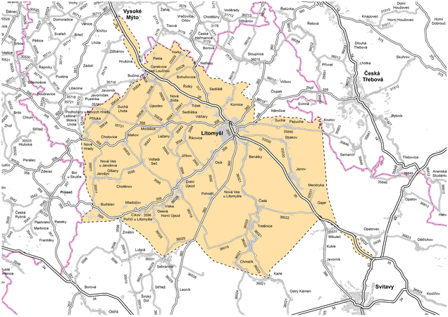 Mapa působnosti cestmistrovství Litomyšl