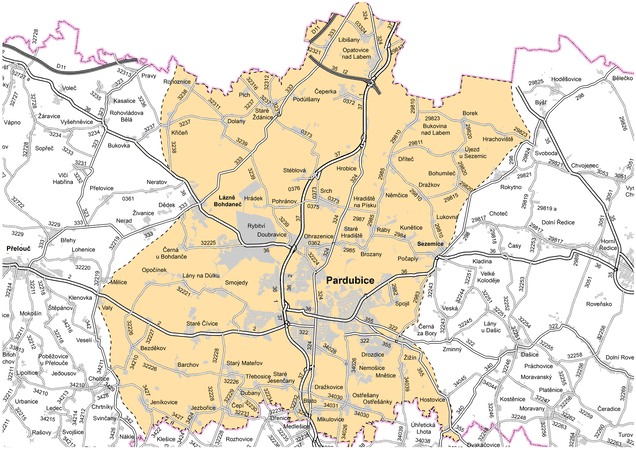 Mapa působnosti cestmistrovství Pardubice