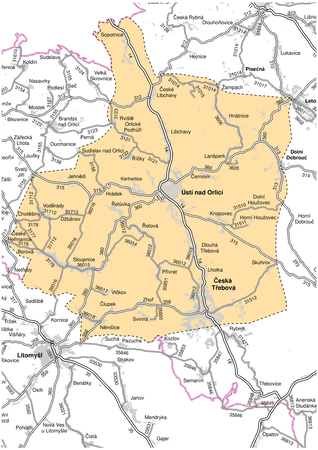 Mapa působnosti cestmistrovství Ústí nad Orlicí